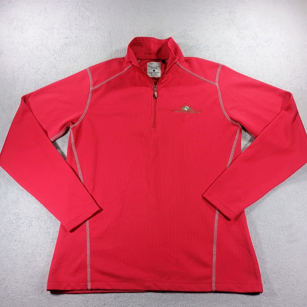 River's End Womens DryMatrix 1/4 Zip Pullover Red M Southwest Greens Logo